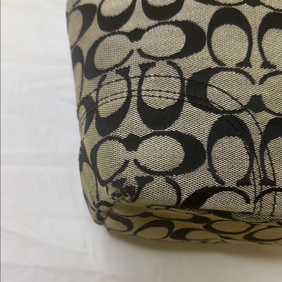 Coach Black and Tan Signature Tote with Leather Handles and leather Coach wallet - Picture 10 of 17